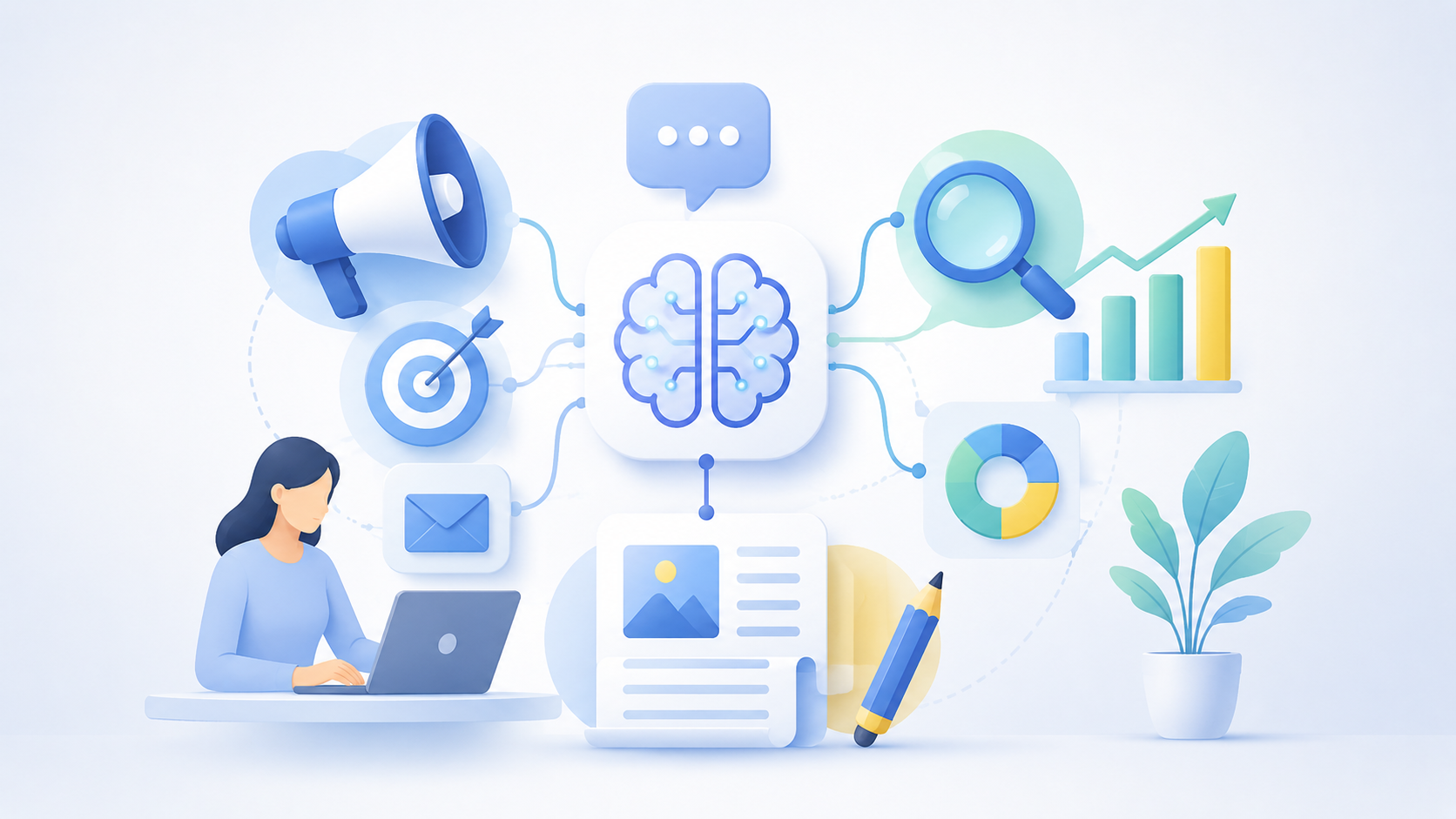 Illustration zum Thema Prompts für Marketing, SEO & Content